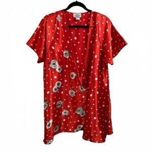 Vintage Beth Michaels-Red Polka Dot Kimono-Satin Pin Up Robe